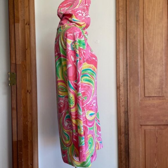 LILLY PULITZER Megan Hooded Tunic Terrycloth Swim Cover Up Pink Flamingos Small - Picture 8 of 17